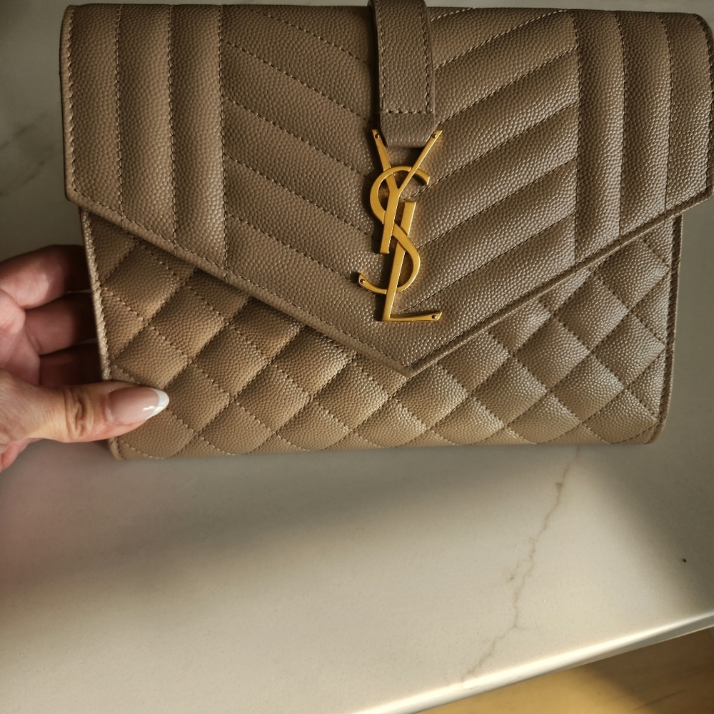 YSL Beige/taupe wristlet clutch